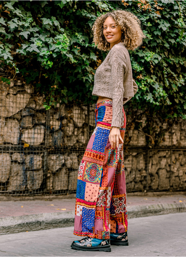 Palazzo High Waist Loose Cut Red Print Trousers